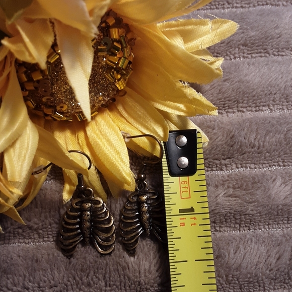 Handmade Bronze Gothic Punk Ribcage Earrings Alternative, D.N.D - Picture 3 of 3